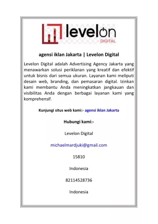 agensi iklan Jakarta | Levelon Digital