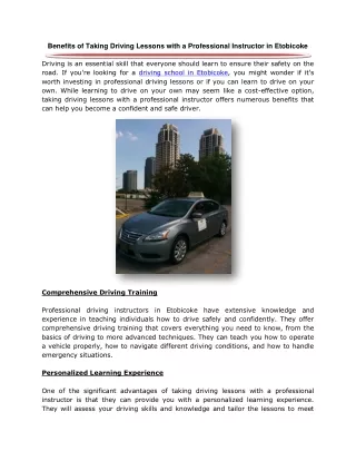 Benefits of Taking Driving Lessons with a Professional Instructor in Etobicoke
