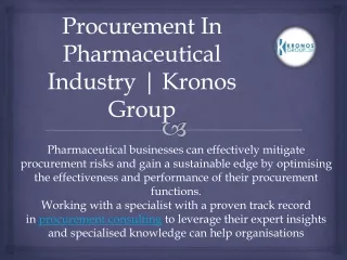 Procurement In Pharmaceutical Industry - Kronos Group