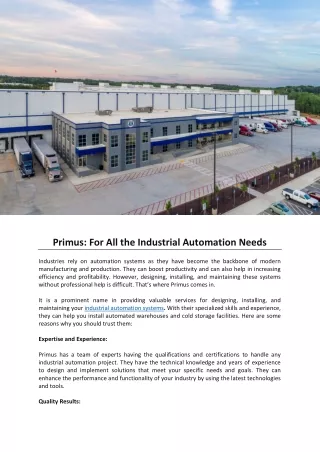 Primus: For All the Industrial Automation Needs