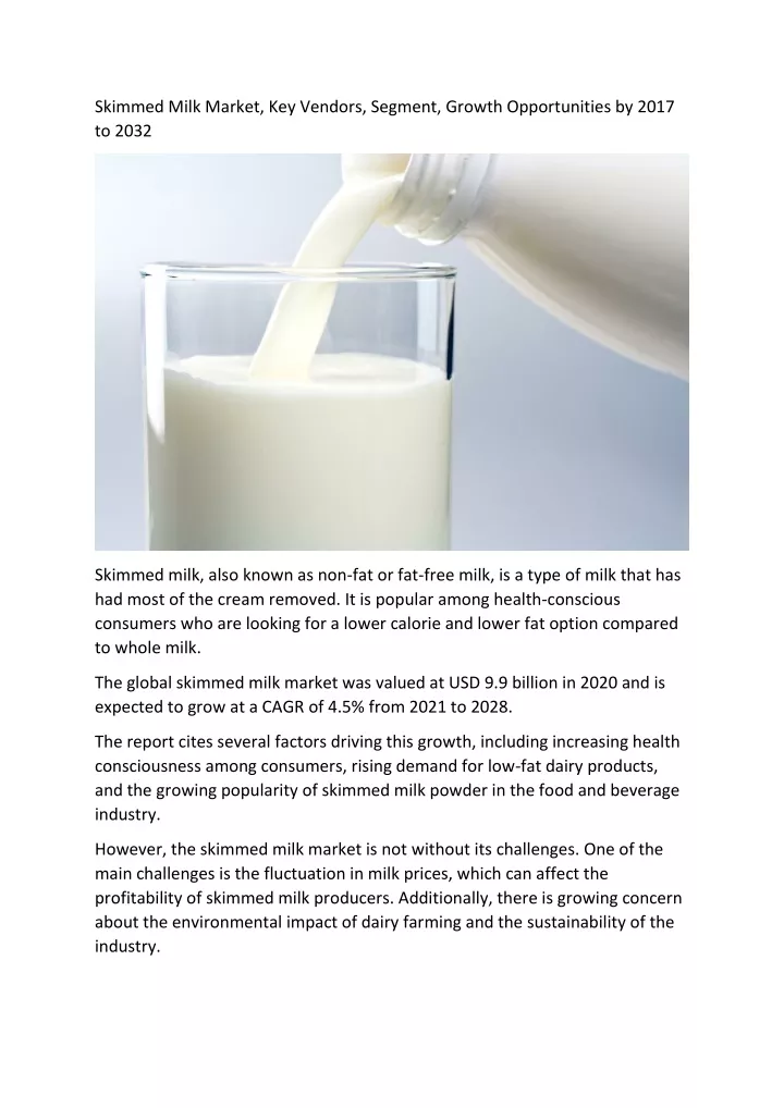 skimmed milk market key vendors segment growth