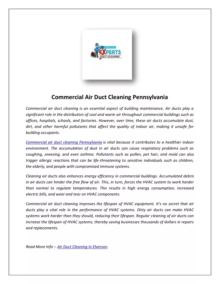 commercial air duct cleaning pennsylvania