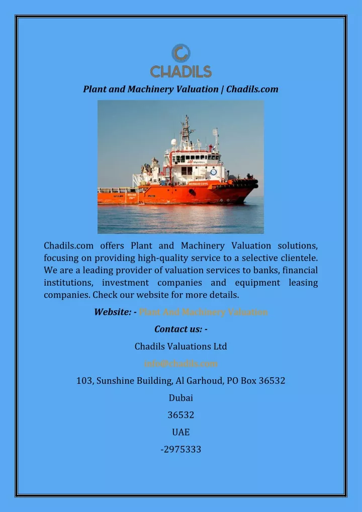 plant and machinery valuation chadils com