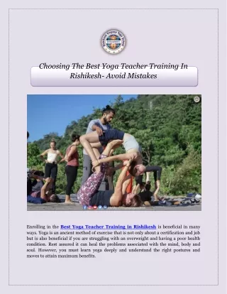 Choosing The Best Yoga Teacher Training In Rishikesh- Avoid Mistakes