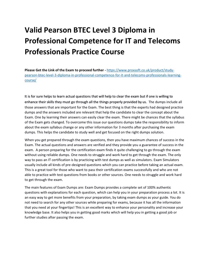 PPT - Valid Pearson BTEC Level 3 Diploma In Professional Competence For ...