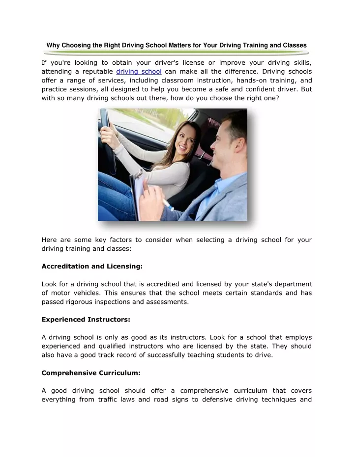 why choosing the right driving school matters