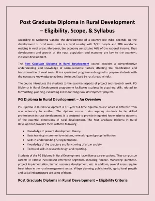 post graduate diploma in rural development
