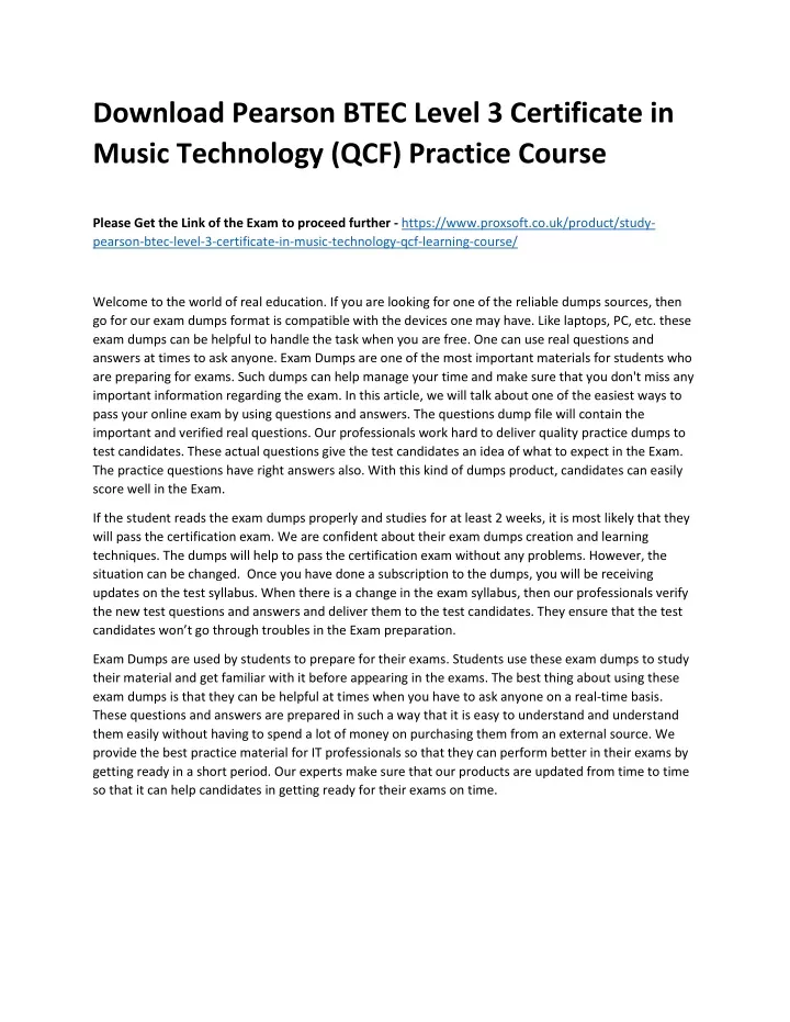 PPT - Download Pearson BTEC Level 3 Certificate In Music Technology ...