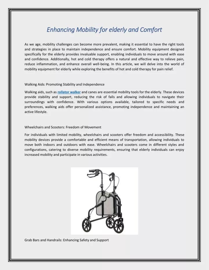 enhancing mobility for elderly and comfort