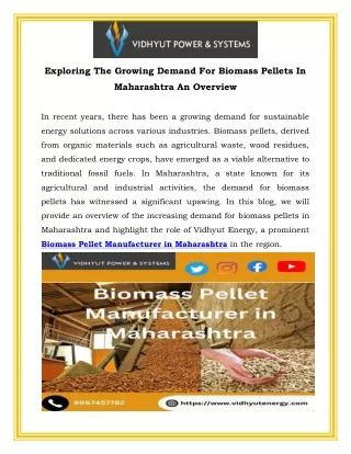 Exploring The Growing Demand For Biomass Pellets In Maharashtra An Overview