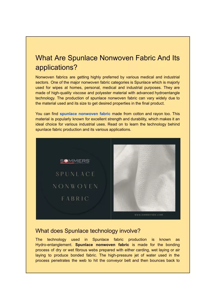 what are spunlace nonwoven fabric