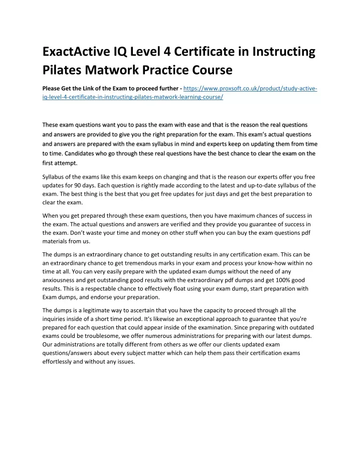 Ppt Exactactive Iq Level 4 Certificate In Instructing Pilates Matwork Practice Cours 5506