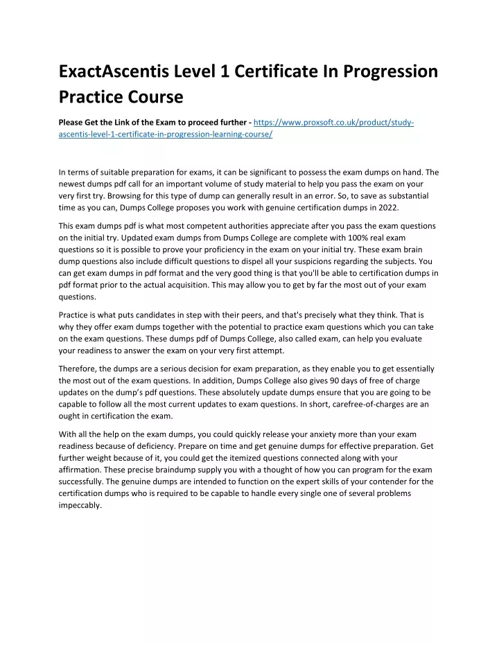 exactascentis level 1 certificate in progression