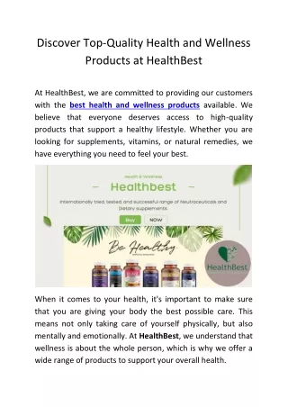 Discover Top-Quality Health and Wellness Products at Healthbest.com