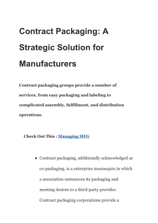 Contract Packaging A Strategic Solution for Manufacturers