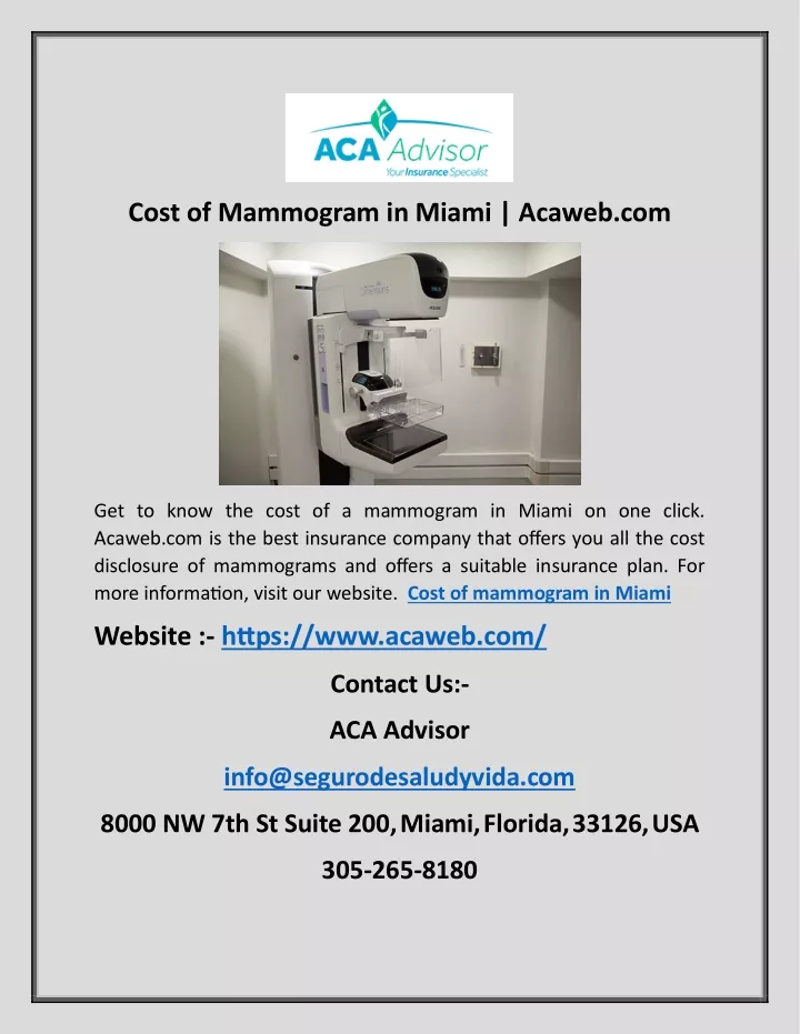 cost of mammogram in miami acaweb com