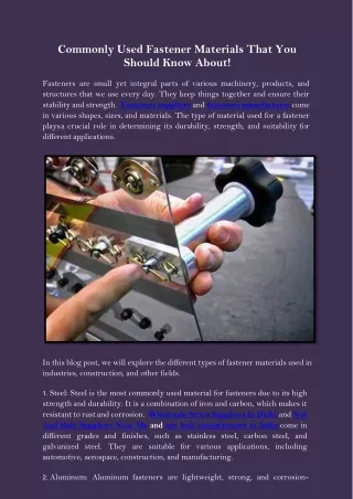 commonly used fastener materials that you should