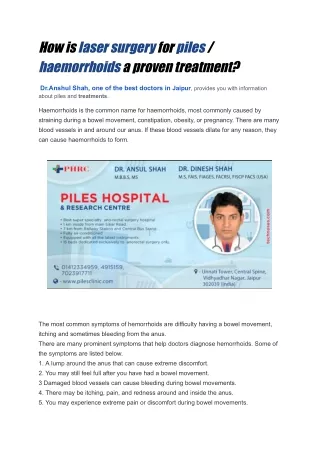 How is laser surgery for piles _ haemorrhoids a proven treatment_ Dr. anshul shah