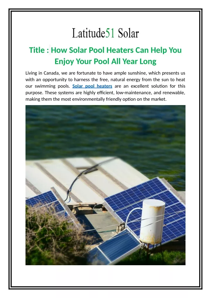 title how solar pool heaters can help you enjoy