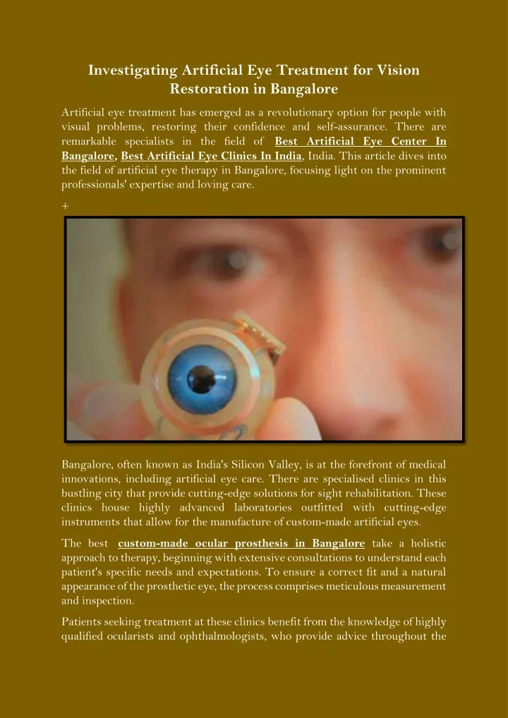 investigating artificial eye treatment for vision