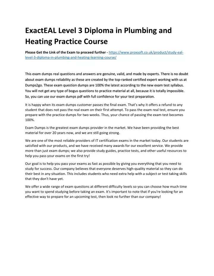 exacteal level 3 diploma in plumbing and heating