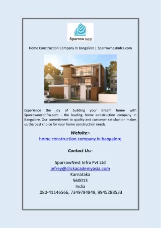 Home Construction Company In Bangalore Sparrownestinfra com