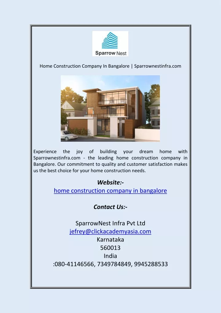 home construction company in bangalore