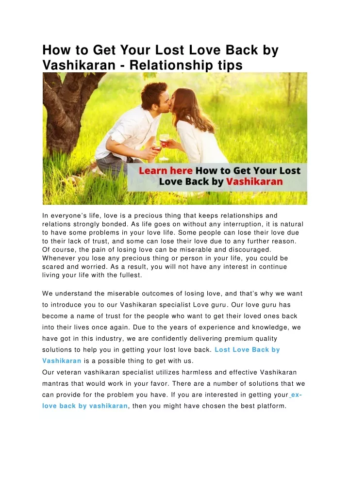 how to get your lost love back by vashikaran