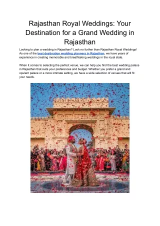 Rajasthan Royal Weddings_ Your Destination for a Grand Wedding in Rajasthan