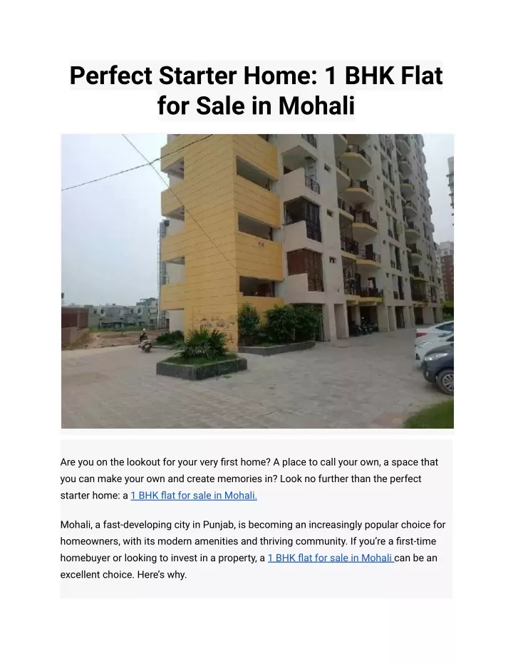 perfect starter home 1 bhk flat for sale in mohali