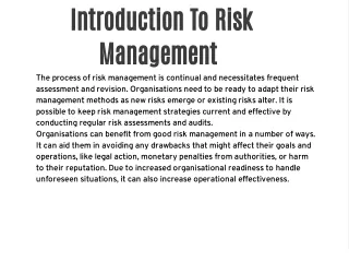 Introduction To Risk Management 