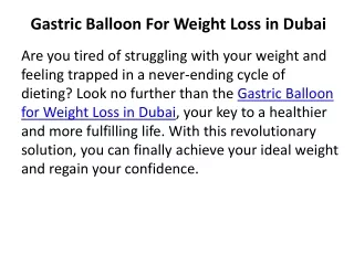 Gastric Balloon For Weight Loss in Dubai