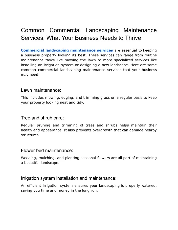 common commercial landscaping maintenance