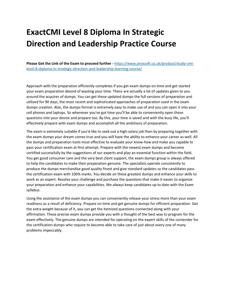 exactcmi level 8 diploma in strategic direction