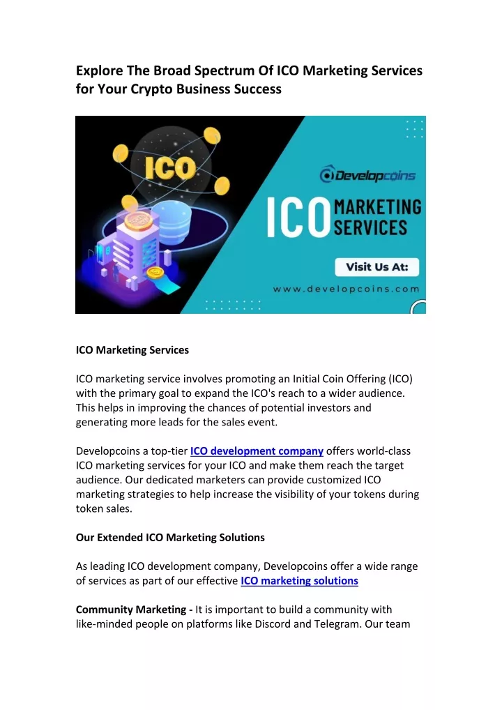 explore the broad spectrum of ico marketing