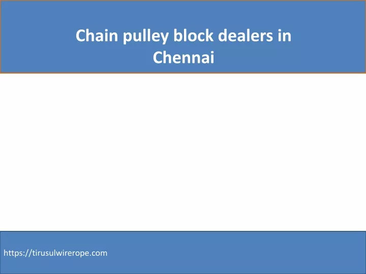 chain pulley block dealers in chennai