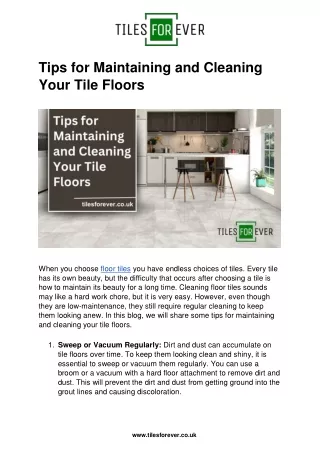 Tips for Maintaining and Cleaning Your Tile Floors