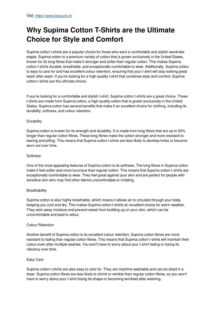 PPT Why Supima Cotton TShirts are the Ultimate Choice for Style and