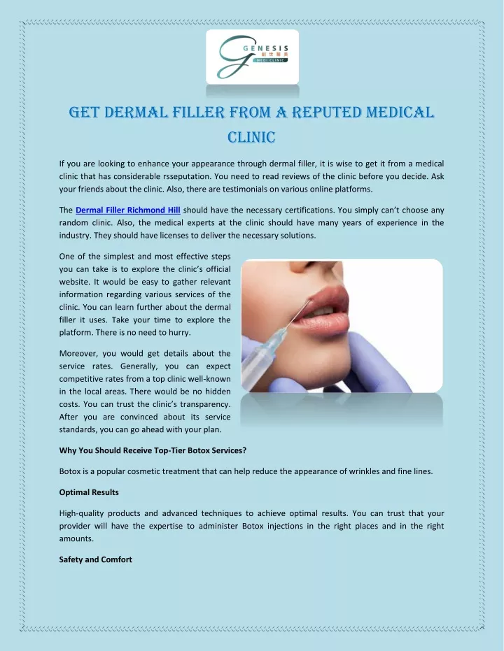 get dermal filler from a reputed medical clinic