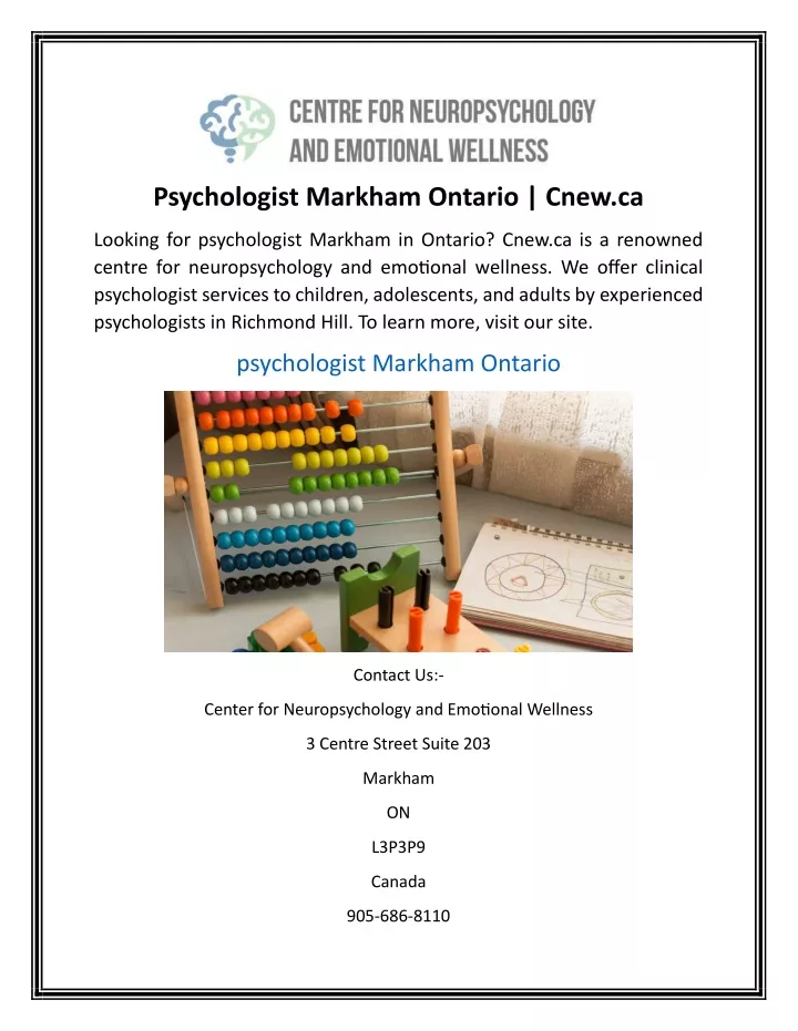 psychologist markham ontario cnew ca