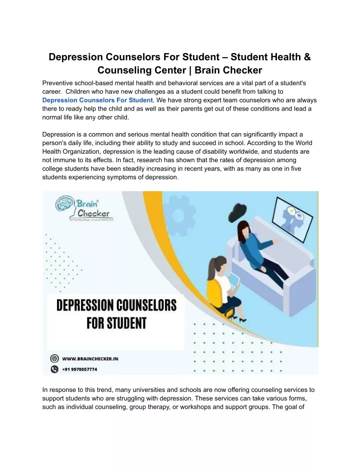 depression counselors for student student health