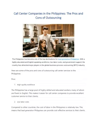 Call Center Companies in the Philippines The Pros and Cons of Outsourcing