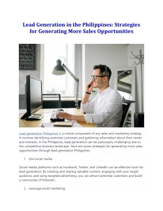 Lead Generation in the Philippines Strategies for Generating More Sales Opportunities