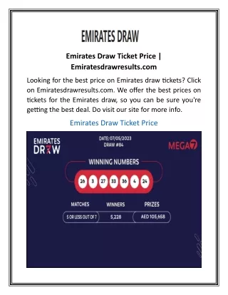 Emirates Draw Ticket Price  Emiratesdrawresults.com