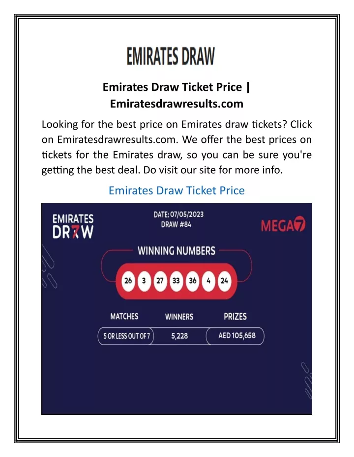 emirates draw ticket price emiratesdrawresults com