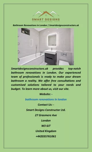 Bathroom Renovations in London  Smartdesignsconstructors.uk