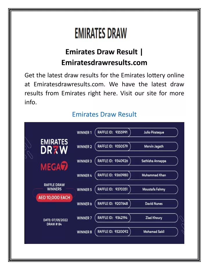 emirates draw result emiratesdrawresults com