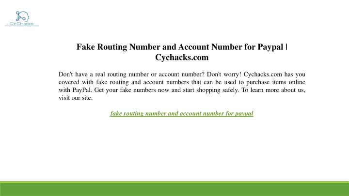 fake routing number and account number for paypal