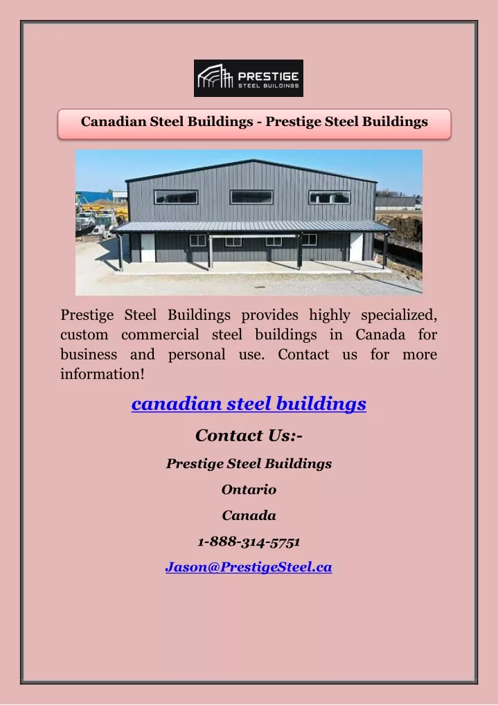 canadian steel buildings prestige steel buildings