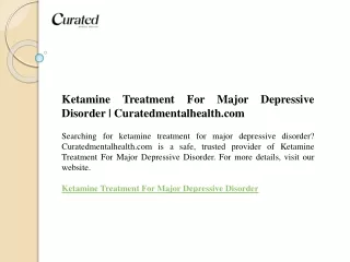 Ketamine Treatment For Major Depressive Disorder  Curatedmentalhealth.com